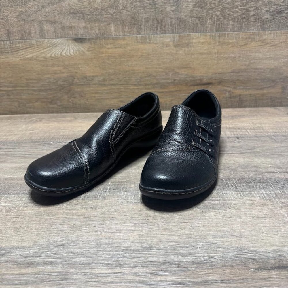 Clarks Ashland Effie Black Leather Comfort Shoes Women's Size 10